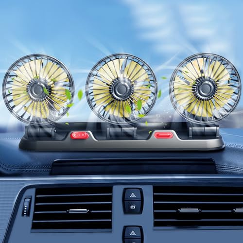 Auto Ventilator 12V Dreilüfter: 360 Grad Drehbar Ventilator Auto Zwei Geschwindigkeit Einstellbar, Kfz Auto Lüfter mit Zigarettenanzünder Stecker Aromatherapie Box Parkkennzeichen für RV, LKWs, SUV