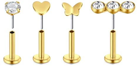 LAURITAMI Nasenpiercing Stecker Gewindelos 18G 20G Push in Nasenstecker Gerade Edelstahl Nostril Piercing 6mm 8mm
