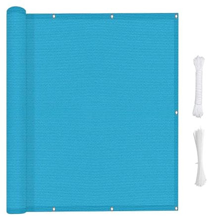 Balkon Sichtschutz Balkonumspannungen 140 x 360 cm Wind- Und Uv-Schutz Sichtschutz Zaunblende Sichtschutz Zaun mit Ösen, Kabelbinder Sichtschutz für Balkon, Blau