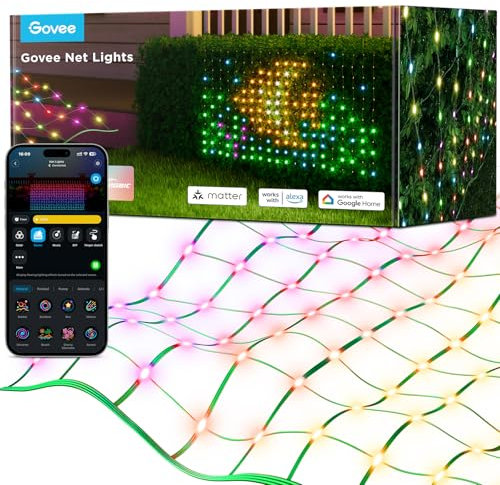 Govee Rete di Luci a LED per Cespugli con 240 LED, Esterne Intelligenti Net Lights da 0,87×1,45M con Molteplici Modalità e Funzione DIY per arbusti, impermeabile IP65