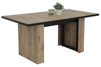 Hela Tische, Kulissentisch Esstisch Anni, Dekor Viking Oak, erweiterbar mit 3 Platten, Metallgestell, Maß 160-320x90cm