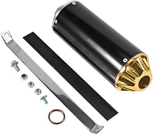 Trkimal Motorrad Auspuff Schalldämpfer 28mm Universal Motorrad Edelstahl Schalldämpfer Hinten Auspuffrohr mit Klemmdichtung für 50cc 70cc 90cc 110cc 125cc ATV Dirt Pit Quad Bike Motocross(Gelb)