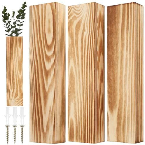 Lot de 3 pots de fleurs muraux d'intérieur en bois, vase à suspendre, 30 x 7 x 4 cm, poche murale décorative en bois, pots de fleurs élégants à fixer au mur pour exposer des fleurs séchées et des