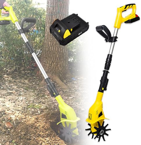 Naturalpowev Electric Rotavator, Garden Tiller with Rechargeable Lithium Battery, Aluminum Alloy Telescopic Rod, Portable Soil Tiller Rotavator for Gardens,Lawn,Farms,Yard