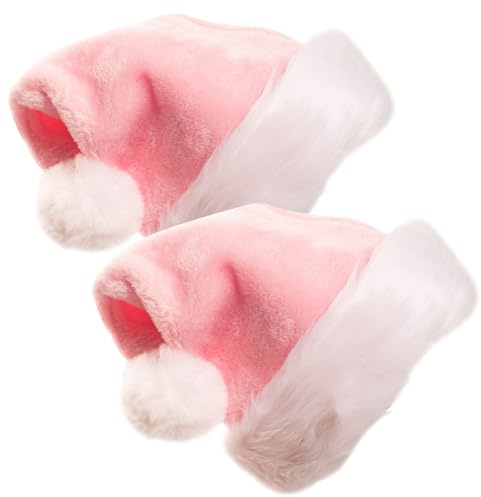 Lot de 2 chapeaux de Père Noël roses en peluche douce pour enfant, bonnet de Père Noël confortable en velours pour déguisement de Père Noël, fête de Nouvel An, décorations d'arbre de Noël, unisexe