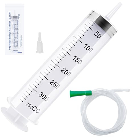 350 ml sprutor med stor kapacitet, återanvändbar flytande spruta, plastspruta oljespruta doseringsspruta, individuellt förseglade sprutor med kateter, vätskemätning spruta för husdjursmatning