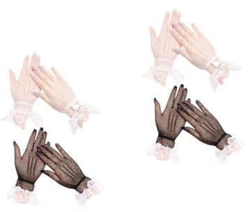 SOIMISS 2sätze Elegante Damenhandschuhe Mit Spitzenrand Hohlschicht-handschuhe Schwarz Und Weiß Für Besondere Anlässe Und Partys Aus Elastischem Material Gefertigt Sicher Und Bequem