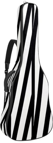 Gitarrentasche für Akustikgitarre mit zwei Taschen, Schwarz / Weiß, abstrakte Streifen, wasserabweisend, doppelt verstellbarer Schultergurt, Gitarrentasche, Schwarz-weiße abstrakte Streifen,