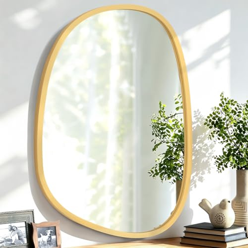Lzuso Unregelmäßiger Spiegel für Wand Oval Asymmetrischer Wandspiegel Modern Einzigartig Dekorativ Eitelkeit Badezimmer Wohnzimmer Schlafzimmer Flur Kunstvoll Hängender Spiegel 65x45cm