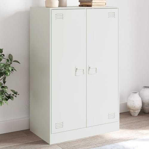 prissent Sideboard Aufbewahrungsschrank Beistellschrank Buffetschrank Mehrzweckschrank für Wohnzimmer Schlafzimmer oder Küche Industrie-Stil Metallgestell Weiß 67x39x107 cm