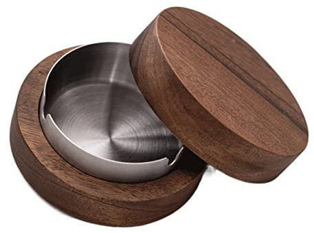 GEK208130 Aschenbecher Walnuss-Aschenbecher, einfacher Holzaschenbecher mit Abdeckung, um zu verhindern, DASS Asche fliegt. Der Aschenbecher ist natürlich rund, ohne Dekoration Ashtray(Silver)