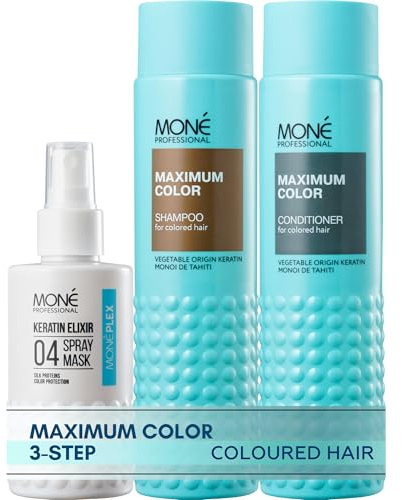 MONÉ PROFESSIONAL - Pack Spray 10 en 1 (150 ml) + Champú Queratina (300 ml) + Acondicionador Color (300 ml) – Protección del Color, Reparación, Hidratación y Brillo