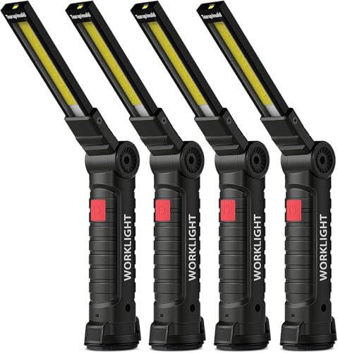 clashop Regalo Uomo Torcia LED USB Ricaricabile COB Lampada da Lavoro Lampade di Ispezione Pieghevole con Base Magnetica e Gancio per Auto/Campeggio/Home e di Emergenza Uso (4 Pezzi)
