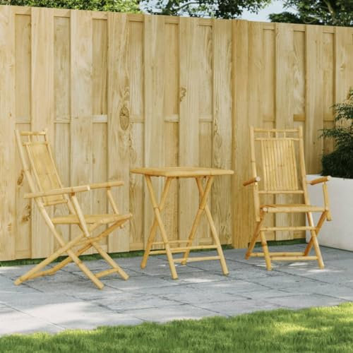 Fasba Bistroset 3-TLG., Balkonmöbel Klappbar, Bistrotisch Klapptisch mit 2 Klappstühle, Gartenmöbel Garnitur Balkonset Sitzgruppe, Bambus
