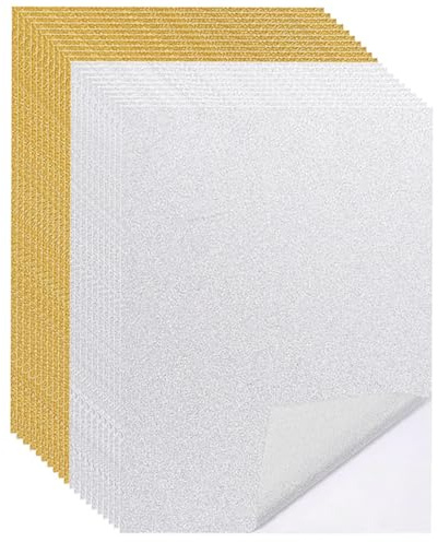 20 Blatt Glitzerpapier zum Basteln, A4 Selbstklebende Glitzer Papier, Glitzerndes Bastelpapier, Glitterpapier Glitterkarton für DIY Handwerk, Grußkarten, Scrapbooking (21 x 29.7 cm, Gold+Silber)