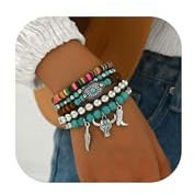 YANCHUN Türkisfarbenes Perlenarmband Boho-Western-Armbänder für Frauen Türkisfarbener Western-Schmuck Outfit Kleid Trendige Armbänder für Frauen 2025