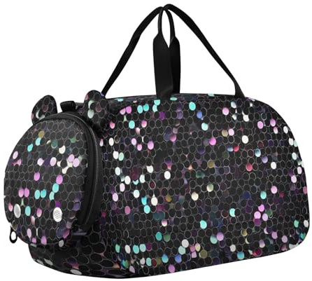 Sac de sport à paillettes noires et roses pour fille avec compartiment à chaussures multifonction pour voyage, sport, week-end