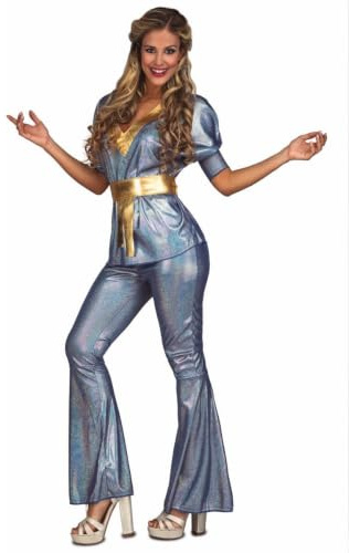 My Other Me - Disfraz Disco mujer talla M/L adulto en gris | Incluye blusa, pantalón y cinturón dorado