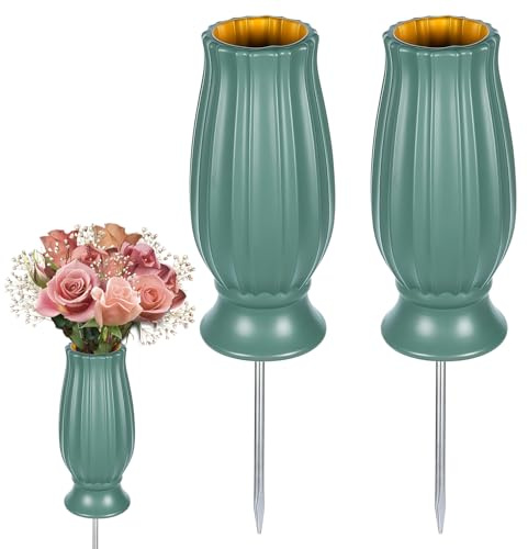 PRITOK Vaso per tomba con picchetto, 2 pezzi di vaso per cimitero con picchetti per tombe di cimitero, decorazione funeraria, in plastica, vaso per fiori per tomba, decorazione cimitero