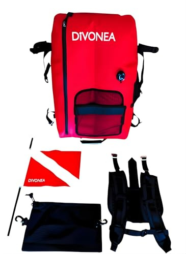 DiVONEA | 3 en 1: Mochila estanca 60 litros Convertible en Boya y Plancha de Pesca submarina - Accesorios incluidos
