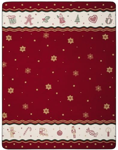 Villeroy & Boch Wohndecke Toy's Delight Ruby, Weihnachtsdecke in 150x200 cm | Made in Germany, weiche Kuscheldecke mit Weihnachtsmotiven, OEKO-TEX Made in Green, rote Sofadecke aus Baumwollmischgewebe