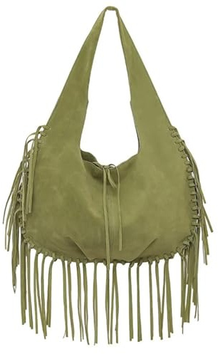 LYHYDMA Fransväska dam tofs crossbody väska stor kapacitet axelväska för daglig, gRÖN, En Storlek