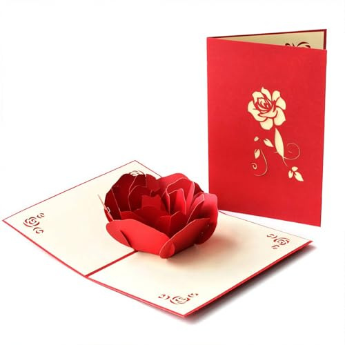 EUYKQNOI Pop-Up Karte Grußkarten mit roter Rose - 3D Geburtstagskarte für Frauen, Glückwunschkarte zum Hochzeitstag, Verlobung, Hochzeitskarte, Liebeskarte zum Jahrestag, Ich Liebe Dich Karte