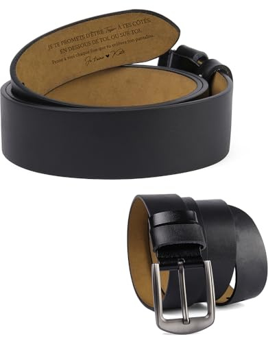 Presentimental Ceinture Homme Cuir Personnalisée avec Gravure Noire Réglable 120/130cm avec Texte Nom Cadeau Original pour Petit Ami, Mari, Papa, Anniversaire, Noël,Saint valentin (Style 3)