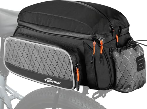 toptrek cykelväskor för bagagehållare, 15 l bagagebärväska, vattentät reflekterande cykelväskor bak bagagehållare, 3-i-1 bagagehållarväskor med regnskydd (grå)
