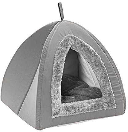 Dehner Katzen-Kuschelhöhle Findus, ca. 45 x 45 x 40 cm, Polyester, grau | Katzenbett, Polyester, inkl. herausnehmbarem Kissen