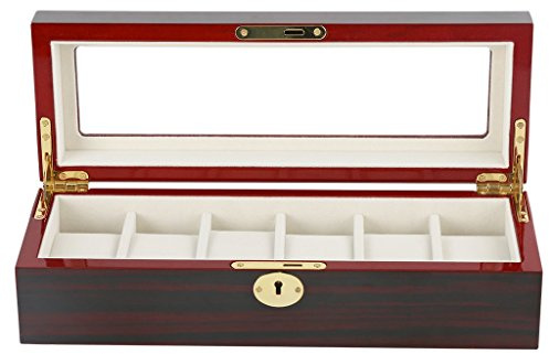 Tubayia Holz 6 Fächer Uhrenbox Uhrenschatulle Uhren Display Aufbewahrung Box für Geschenk