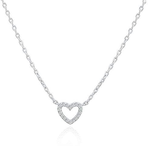PAVOI Rhodium Plated Cubic Zirconia Heart Necklace | Cute Dainty Love Pendant Necklaces for Women - Valentines Day Trendy Jewelry