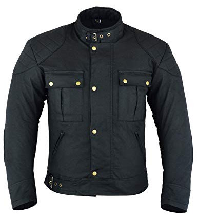 Texpeed Kurz Gewachste Baumwolle Motorradjacke herren mit protektoren - Motorrad Biker Wasserdicht Jacke Mit Rüstung (EN 1621-1) Schwarz - XXL