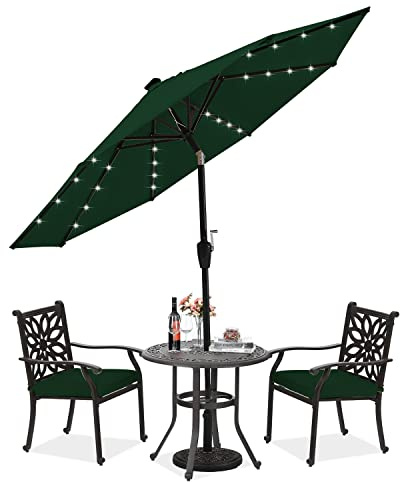 ABCCANOPY 2.3M Patio Umbrella Ourdoor Solar Umbrella LED Umbrellas with 32LED Lights, Tilt and Crank Table Umbrellas for Garden, Deck, Backyard and Pool,12+Colors