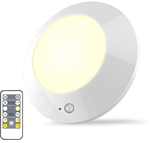 BIGMONAT Battery Operated Shower Light with Motion Sensor Wireless Ceiling Light RF Remote Controlled Through Walls|Brightness Dimmable and Timer Setting Indoor Lighting,Wireless Shower Light