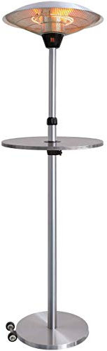 WALTER Halogen Terrassenstrahler 2100 W, Höhenverstellbar 180-210 cm, 3 Heizstufen, Integrierter Ablagetisch, Mobil mit Rädern, Wetterfest IP44, Ideal für Außenbereich, Terrassenheizer, Heizpilz