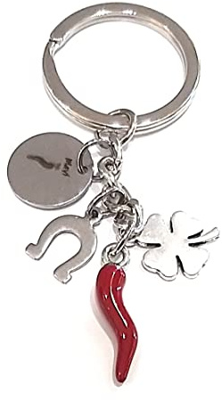 Mavijewel Portachiavi Uomo Donna in Acciaio con Pendente Corno Portafortuna/spedizione Gratuita (Corno Ferro e Quadrifoglio)
