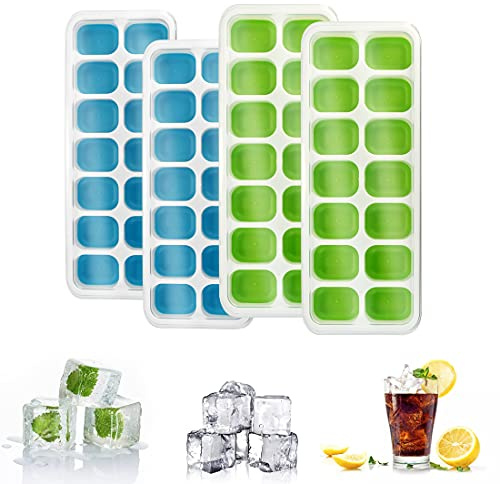 CODIRATO 4 PCS Moldes para Cubitos de Hielo Molde Hielo Silicona con Tapa Cubiteras para Hielo Molde Silicona Sin BPA Bandeja de Cubitos de Hielo para Cubitos de Hielo Reutilizable (25.4 * 3 * 9.8CM)
