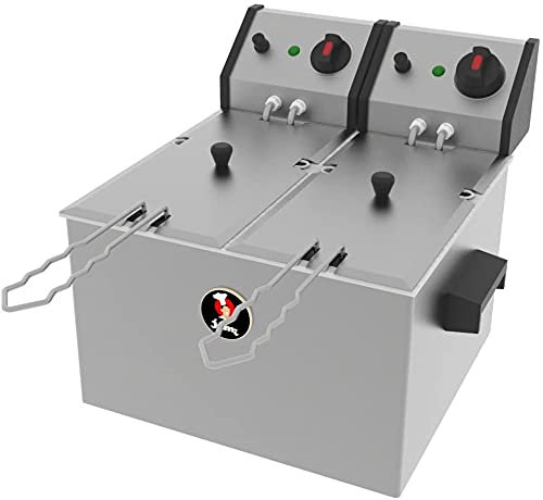 RO- Friggitrice doppia industriale elettrica J-3/2 (2 x 4,5 l, 2 x 2200 W, 230 V, termostato, acciaio inox)