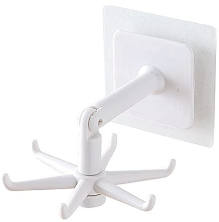 HUIKJI 4 x 360 Grad drehbarer Klapphaken, Küchenhelfer-Aufhänger selbstklebender Haken mit 6 Krallen, ohne Beschädigung, ohne Bohren, Utensilienhaken für Zuhause, Küche