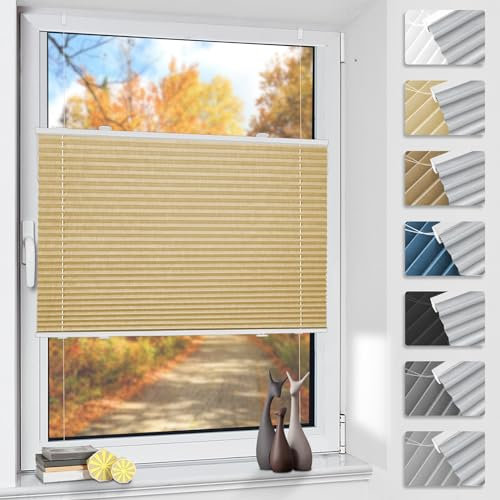 Plissee ohne Bohren Verdunkelung Thermo Plissees Klemmfix Hellbeige B80 x H130 cm - Verdunklungsplissee Plisseerollo Blickdicht & Sichtschutz für Fenster & Tür