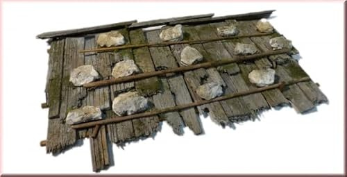 menta-modellbau Tiroler Dach Bausatz für Krippenbau – 53-teilig – Dachschindeln, Feldsteine & Rundholz – DIY Dach für alpenländische Krippen & Alpenhütten – ca. 28 × 16 cm