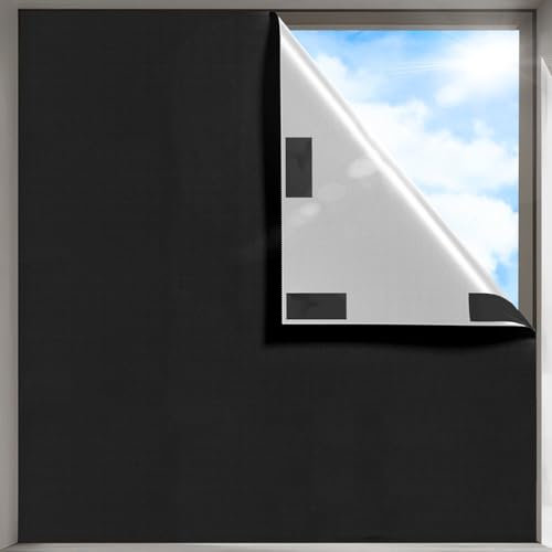 MUHOO Verdunklungsrollo ohne Bohren, Dachfensterrollo Verdunkelung, UV-und Sonnenchutzrollo für Fenster Innen, 100% Blickdicht Verdunkelungsstoff (Schwarz, 145x300cm)