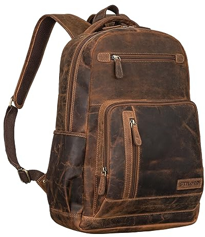 STILORD Hubertus Mochila Cuero Señoras y Hombres Vintage Mochila para Ordenador portátil 15,6 Pulgadas Mochila Escolar Mochilas día Color:Calais - marrón