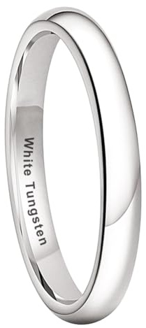 TUTISS 3mm White Tungsten Rings for Women Men Engagement Wedding Bands Domed Polished Comfort Fit Size 6.5
