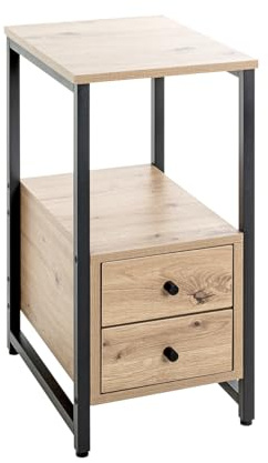HAKU Beistelltisch mit 2 Schubladen Eiche hell Metall schwarz Spanplatte Schubladen Couchtisch Sofatisch - Maße: B 30 x H 63 x T 40 cm Style: Modern