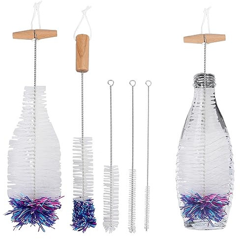 Lifuncren Lot de 5 Goupillon Bouteille, Brosse Bouteille Compatible avec Les Bouteilles en Verre Sodastream, Doux et sans Rayures Brosse de Nettoyage pour Bébé Biberon, Tasses (Blanc)