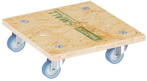 WAGNER Transportroller Transporthilfe 1357 I Möbelroller aus OSB I 29 x 29 x 8,5 cm, Tragkraft 250 kg I Rollbrett I Umzugsroller mit Softrollen I Lastenroller mit Aufhängeloch I FSC® I Made in DE