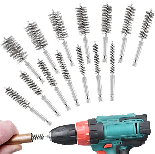 14pcs Cepillo Metalico Para Taladro, Cepillos de Alambre en Diferentes Tamaños Cepillo Metálico Cilíndrico de Acero para Bricolaje Lijado Limpieza Descalcificación Taladro Pulir y Lijar