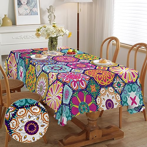 iEvery Nappe Rectangulaire Anti Tache, Nappe de Table Enduite Nappe Maroc 110x140, Nappe Exterieur Imperméable en Polyester Protection de Table pour Salle à Mangerr Jardin Cuisine Pique-Nique